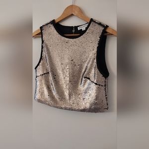Medium Stella Luce Silver and Black Sequin Crop Top